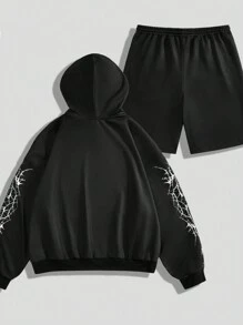 Manfinity VCAY Men's Digital Print Loose Knit Long Sleeve Sweatshirt Set, For Fall Winter - Black - View 2