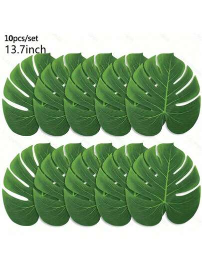 10 piezas de Hojas de Palma Tropicales Artificiales para Fiestas Hawaianas Luau, Decoraciones de Fiesta Temática de Selva, Bodas de Verano, Cumpleaños, Hogar, Ornamento para Mesa de Comedor, Plantas Falsas
