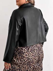 SHEIN CURVE+ Chaqueta talla grande con cremallera decorada con botones, manga larga, para el invierno - Negro - Ver 2