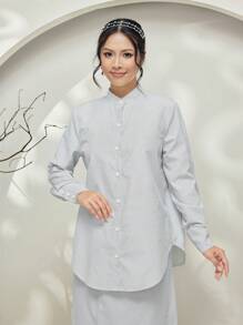 Veilorie Baju Kebaya Black & White Striped Women's Long Blouse And Skirt Two-Piece Set Modest