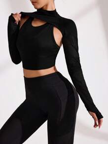 Easithlete Damen Steher Kragen einfarbiges Langarm minimalistisches Sport T-Shirt, bequemer Alltagskleidung