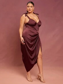 Hauture Abito da festa natalizio rosso per donna taglia curvy