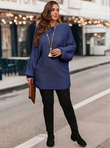 SHEIN LUNE Damen Große Größen einfarbiger gestrickter Fledermausärmel Pendler-Elegant Pullover Pullover, Herbst/Winter