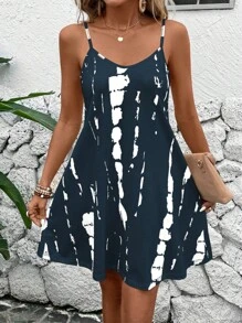 EMERY ROSE Women's Spaghetti Strap Allover Print Casual Mini Dress - Navy Blue - View 1