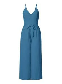 EMERY ROSE Solid Cami Top & Wide Leg Pants - Blue - View 3