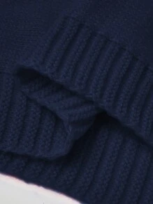 SHEIN Unity Plus Size Letter Embroidery Batwing Sleeve High Neck Casual Sweater, Winter Knit Pullover Fall - Blue - View 7