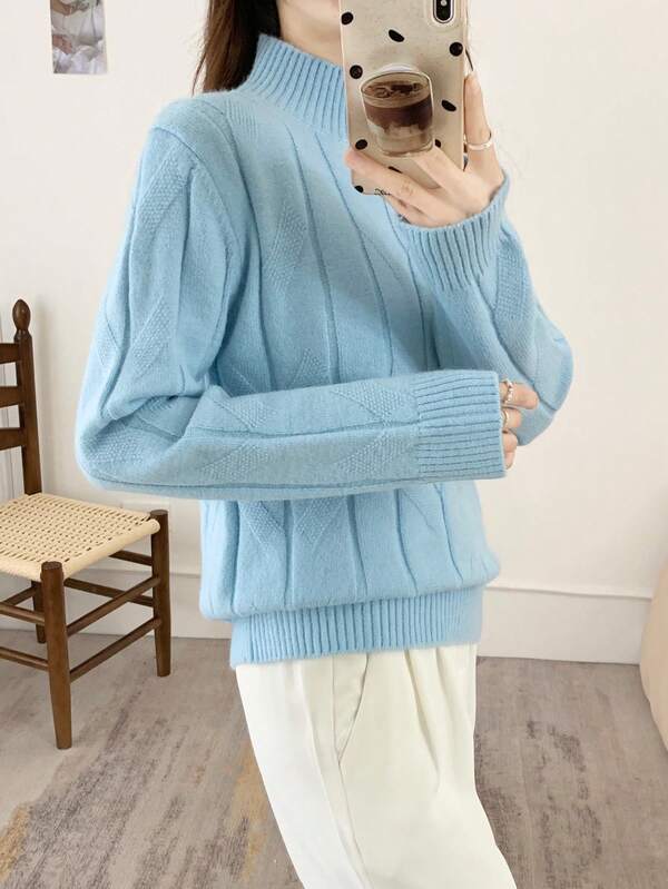 Bluzka damska w jednolitym kolorze ze stójką i długim rękawem, prosta, swobodna