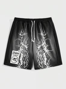 Manfinity VCAY Men's Digital Print Loose Knit Long Sleeve Sweatshirt Set, For Fall Winter - Black - View 4