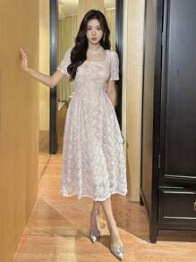 DAZY Women Elegant Lace Mid-Calf Party Dress, Spring/Summer Sundress
