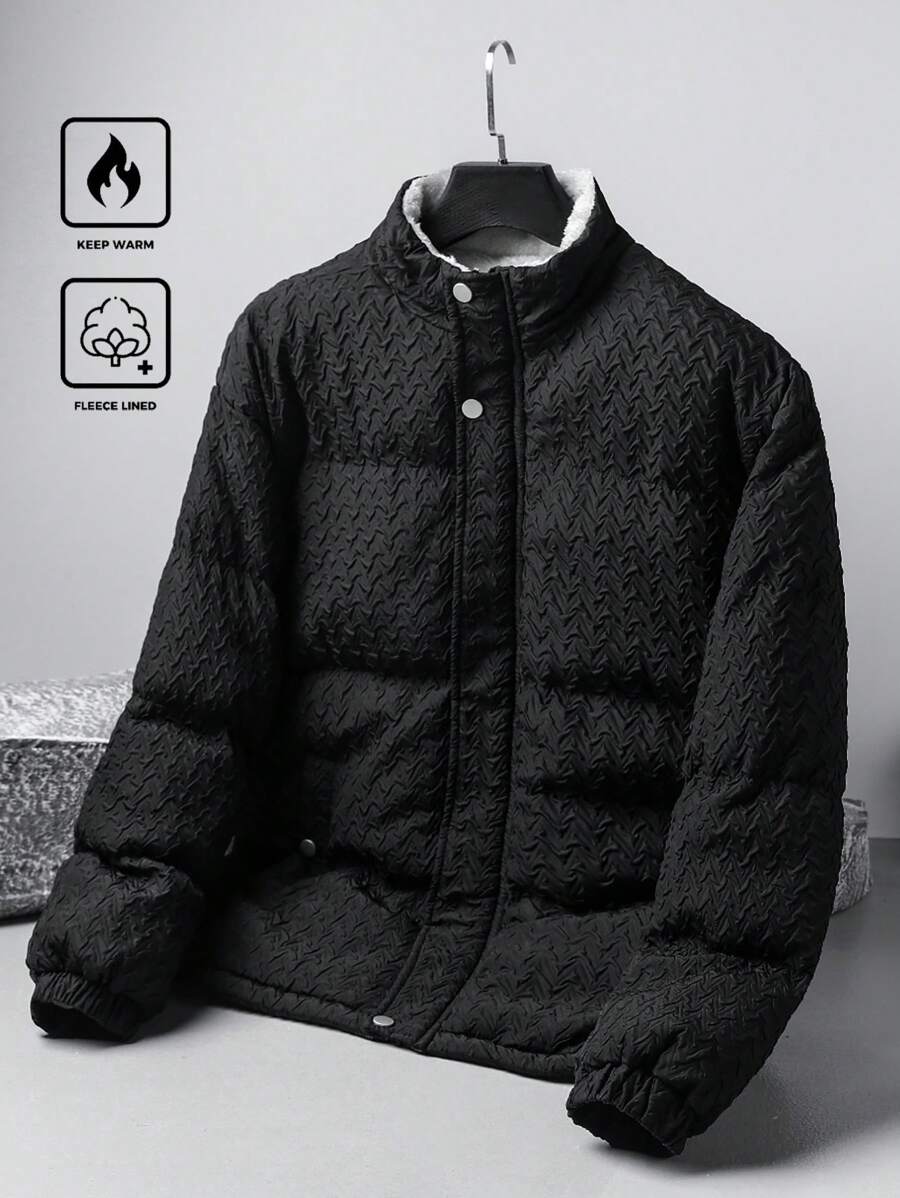 Manfinity Homme Men's Winter Solid Color Loose Fit Long Sleeve Padded Coat, Going Out Quilted Korean Fashion Coat, For Friends, Husband, Boyfriend Gifts