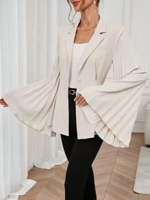SHEIN Clasi Elegant Winter Women's Apricot Pleated Long Sleeved Flip Collar Waist Suit Jacket