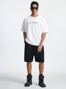 Manfinity NXTstreet Men's Casual Letter Print Loose T-Shirt And Shorts Set - White - View 9
