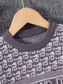 Jersey de cuello redondo de punto con estampado para niños pequeños, color negro y blanco, apto para usar en casa, de vestir informal y al aire libre