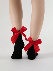 ROMWE Kawaii 女士蝴蝶结装饰可爱中筒袜，圣诞节 - 彩色 - 查看 3