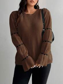 Calvaya 大码圆领长袖简约爱心图案休闲套头毛衣针织衫秋冬款