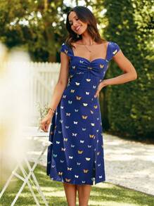 SHEIN VCAY Sommerkleid mit Schmetterlingsdruck und Schlitz an der Seite