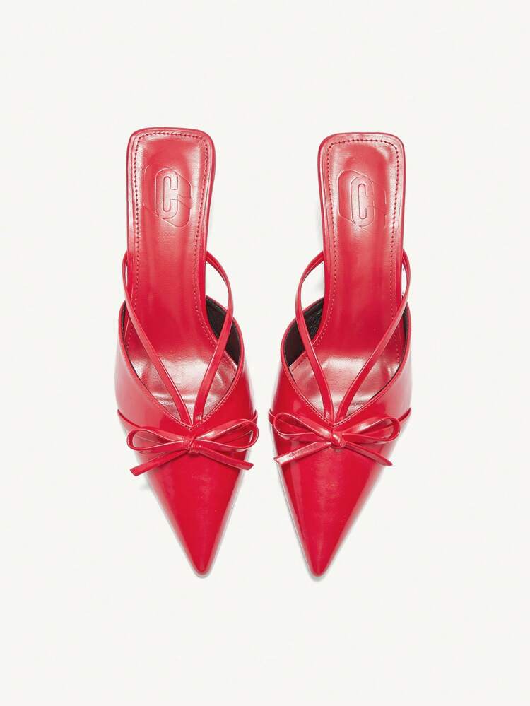 CUCCOO CHICEST ウィメンズ ハイヒールシューズ リボンディテール ポインテッドトゥ ローバンプ スティレットハイヒールミュール、ミニマリストファッション ハイヒール バレンタインデー