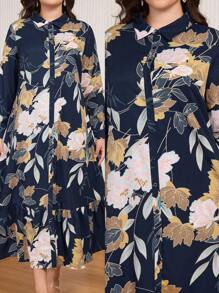 Mulvari Đầm Maxi in hoa thanh lịch cỡ lớn có nền xanh cho nữ - Màu xanh hải quân - Xem 7