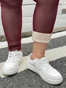 SHEIN EZwear Quần legging lưới đen cỡ lớn, Thu/Đông - Màu Đỏ Sâu - Xem 4