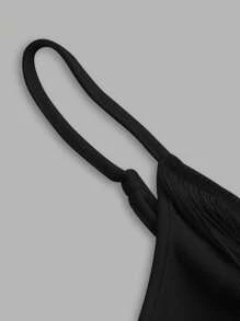 SHEIN ICON Top con bretelle sottile monocolore con frange - nero - Visualizzare 4