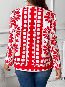 SHEIN LUNE Plus Size Casual Loose Positioning Printed Collar Shirt In European And American Style - Multicolor - View 2