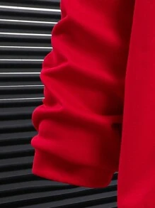 SHEIN 2 件套青少年男童休闲篮球运动员图案印花红色连帽衫和黑色抽绳裤套装，保暖内衬，适合秋季、冬季、运动、学校、日常穿着 - 紅色 - 查看 4