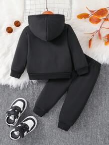 Bộ đồ nỉ dài tay in họa tiết thời trang thoải mái và đa năng cho bé trai - màu đen - Xem 2