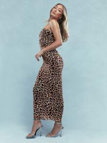 MISSGUIDED Leopard Print Side Ruched Bandeau Bodycon Maxi Dress Cute Sundress - Multicolor - View 2