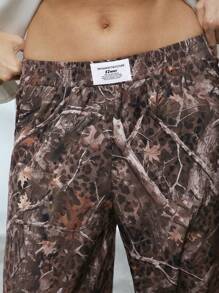 SHEIN EZwear Women Mixed Tree Branch & Leopard Print Pattern Loose Elastic Waist Straight Leg Casual Pants - Brown - View 6