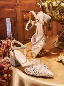 CUCCOO TILAWA Tacones altos puntiagudos sin cordones con efecto hueco y adornados con strass para mujer, de moda y casual, nueva edición de otoño/invierno