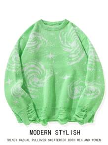 Chillumni Men's Crew Neck Long Sleeve Pattern Detail Casual Sweater - Green - View 1