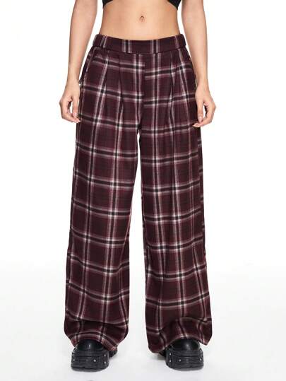 Grunge Punk Pantalon décontracté ample à carreaux rétro pour femmes
