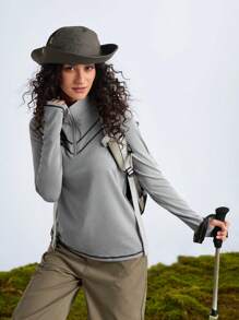 In My Nature Outdoor Wear Hiking Camping Sports Casual Commuting High-Stretch Skin-Friendly Zipper Detail Ladies Outdoor Long Sleeve T-Shirt & Vest