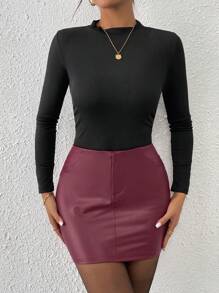 Firerie Valentine's Day New Year Women Sexy Y2K Fashionable Low Waist Mini Skirt In Red Leather - Burgundy - View 6