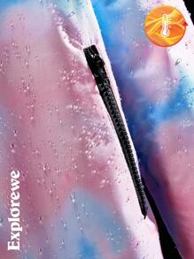 SHEIN 2st/set Tie-Dye Mönster Huva långärmad jacka och haklappsbyxor Isolerad skiddräkt för tonårsflickor - Rosa - Visa 7