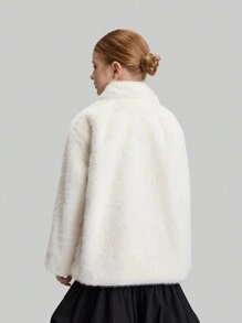 Ontre Tween Girls' Oversized Casual Plush Bow Decor Jacket - Apricot - View 3