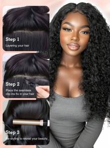 Seamless Clip Ins 无缝夹式接发杰瑞卷发真人发接发真人发接发夹式超薄 PU 纬纱直发 9 件装 135 克自然黑 100% 雷米真人发夹式接发 - Natural Black - 查看 6