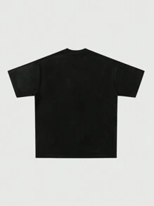 ROMWE MEN Street Life Spring Casual Graphic Men'S Five-Pointed Star Embroidered Short Sleeve T-Shirt, Suitable For Everyday Wear In Spring/Summer - Black - View 3