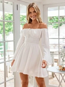 KARISMINA Women's Elegant Romantic Off Shoulder Flounce Sleeve Waist Dress Summer Outfits For Women,For Summer Vacation