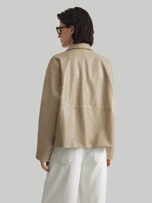 Ontre Jaqueta Feminina De Pu Regular, Estilo Vintage, Outono E Inverno, Volta Às Aulas - Damasco - Ver 5