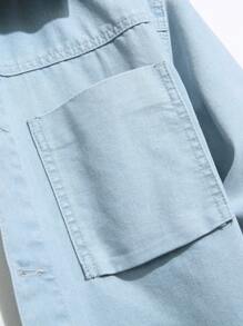 Manfinity Homme Men's Front Button Long Sleeve Pocket Casual Denim Jacket - Light Wash - View 3