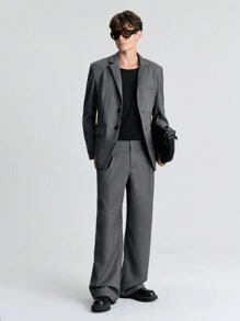 Ontre 男士春季灰色羊毛毛领宽松休闲风衣外套青年商务通勤适合新年聚会 - 灰色 - 查看 2