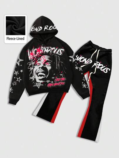 Street Life 2pcs/Set Men's Streetwear Printed Sweatshirt And Sweatpants Two-Piece Set, Suitable For Everyday Wear, Spring & Summer