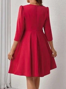 SHEIN 孕妇 V 领纯色中长休闲短款孕妇装 - 酒紅色 - 查看 3