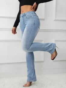SHEIN Tall Quần Jeans Skinny Ống Loe Lưng Thấp Màu Xanh Denim Giặt Gợi Cảm Cho Nữ - Rửa nhẹ - Xem 3