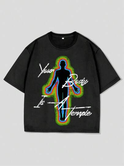 Street Life Camiseta corta suelta y holgada con estampado para hombres