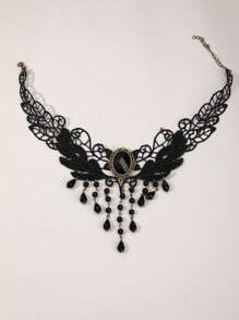 ROMWE Goth Punk Cross Lace Necklace, Lolita Gothic Vintage Niche Choker Collar Necklace For Women