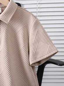 SHEIN Tweenboy Casual Textured Ribbed Fabric Polo Shirt With Collar, Suitable For Spring, Summer, Autumn, Travel & School - Khaki - View 3