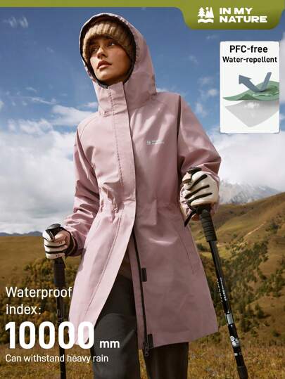 In My Nature 女士防水中长连帽风衣外套，适合户外露营、徒步、城市通勤，不含氟