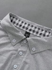 Manfinity Homme Men's Plus Size Solid Color Splicing Front Button Casual Long Sleeve Polo Shirt